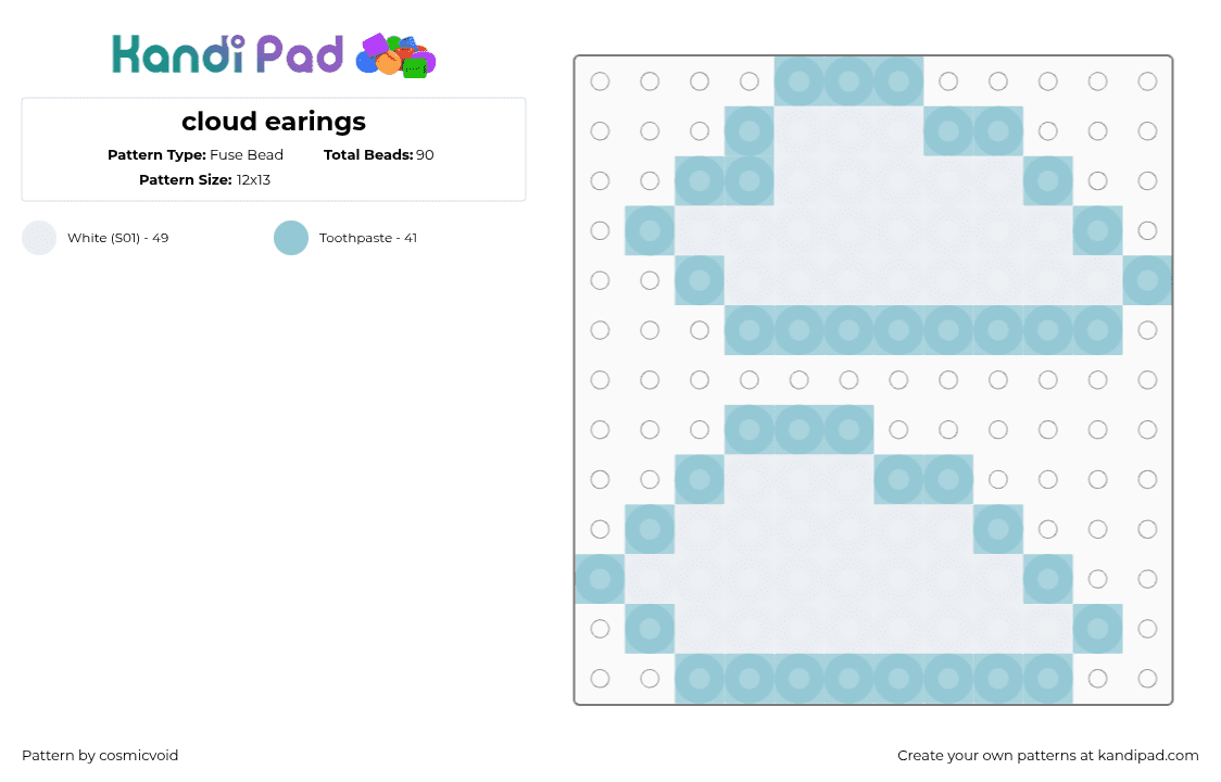 cloud earings - Fuse Bead Pattern by cosmicvoid on Kandi Pad - clouds,sky,earrings,simple,white,light blue
