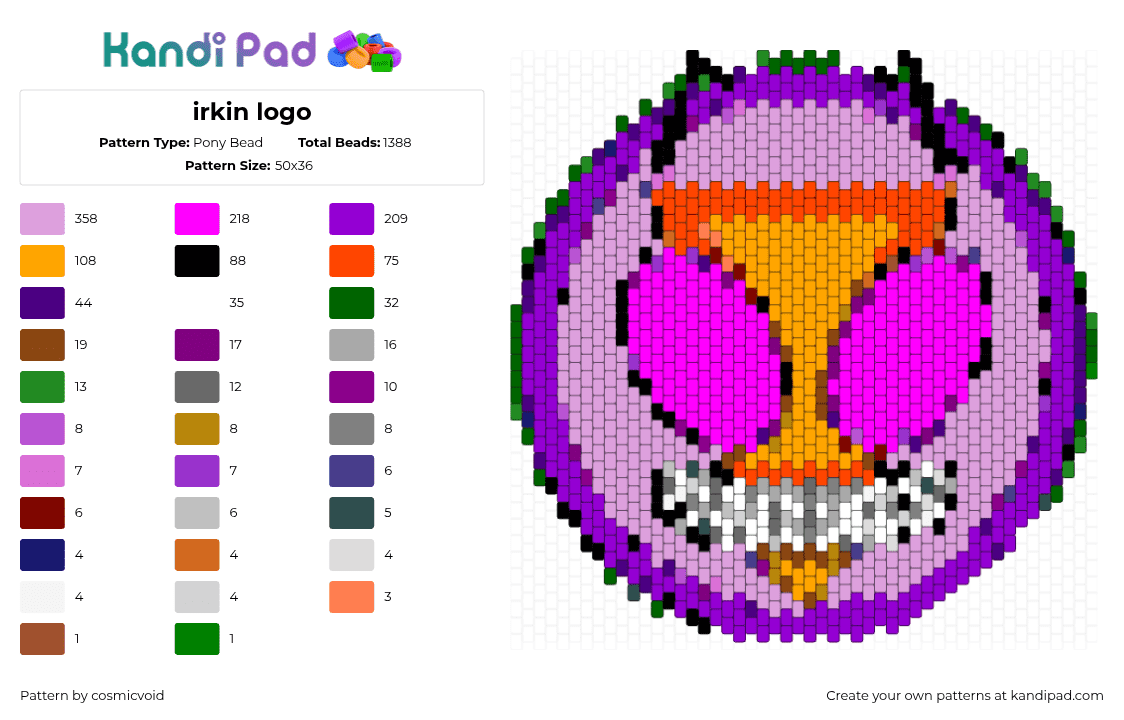 irkin logo - Pony Bead Pattern by cosmicvoid on Kandi Pad - irkin,invader zim,logo,symbol,cartoon,tv show,purple,orange