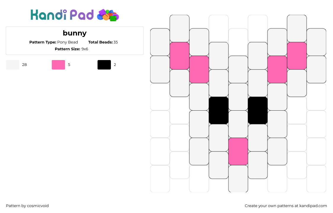 bunny - Pony Bead Pattern by cosmicvoid on Kandi Pad - bunny,rabbit,animal,charm,head,cute,simple,white,pink