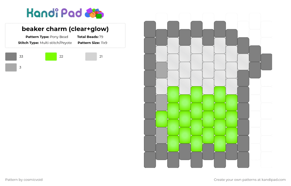 beaker charm (clear+glow) - Pony Bead Pattern by cosmicvoid on Kandi Pad - gray,green