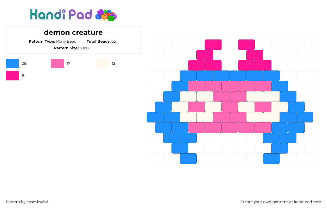 demon creature - Pony Bead Pattern by cosmicvoid on Kandi Pad - demon,creature,simple,charm,light blue,pink