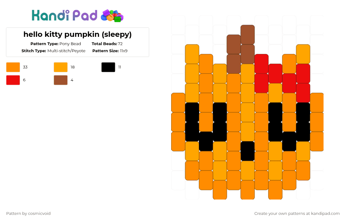 hello kitty pumpkin (sleepy) - Pony Bead Pattern by cosmicvoid on Kandi Pad - green
