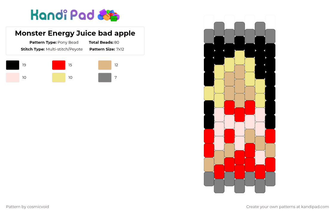 Monster Energy Juice bad apple - Pony Bead Pattern by cosmicvoid on Kandi Pad - gray,red,beige