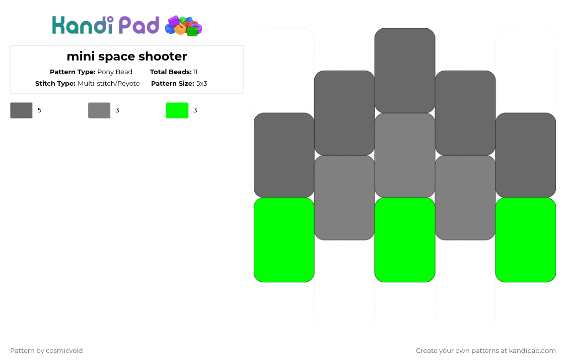 mini space shooter - Pony Bead Pattern by cosmicvoid on Kandi Pad - gray,green