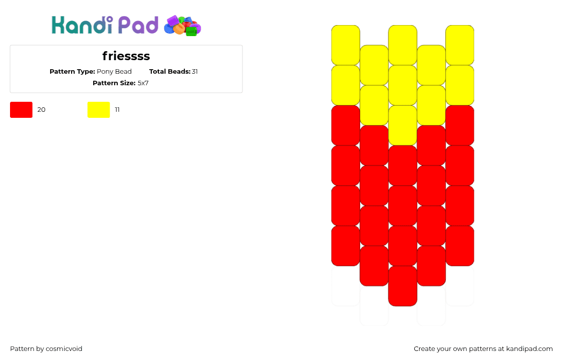 friessss - Pony Bead Pattern by cosmicvoid on Kandi Pad - fries,food,mcdonalds,simple,charm,red,yellow