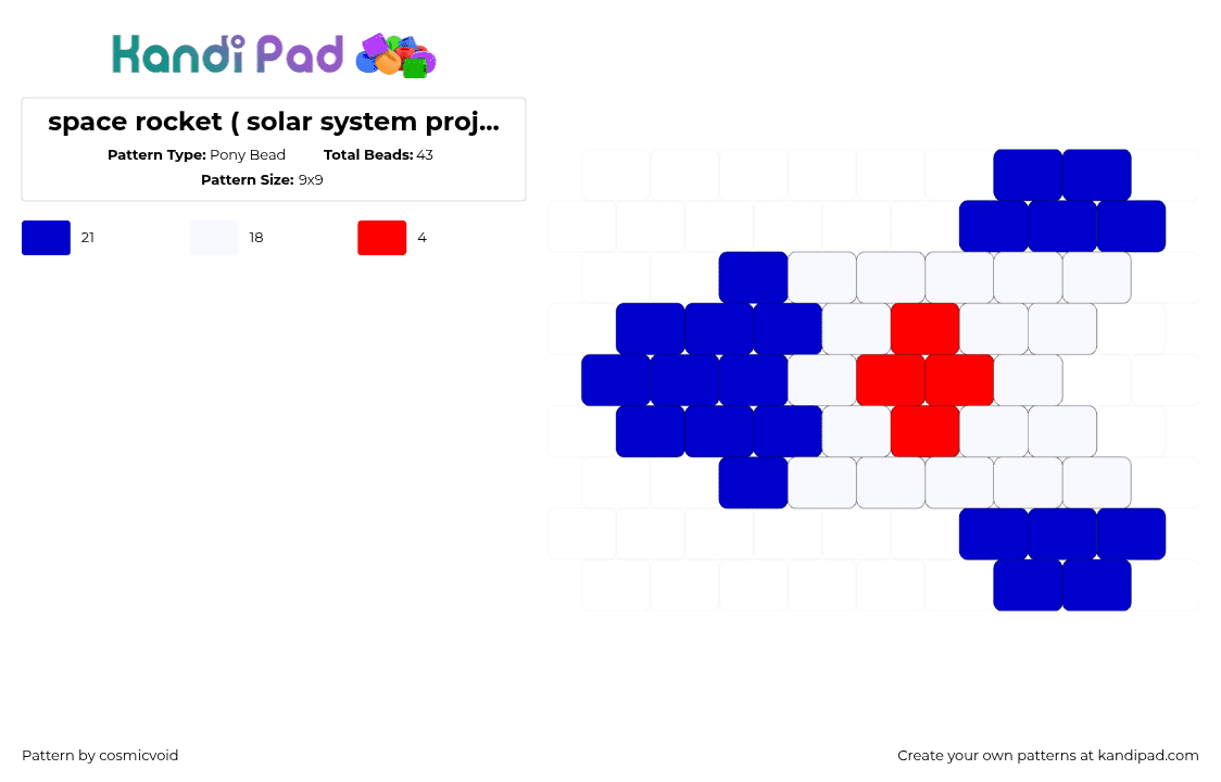 space rocket ( solar system project) - Pony Bead Pattern by cosmicvoid on Kandi Pad - rocket,space ship,astronaut,charm,white,blue