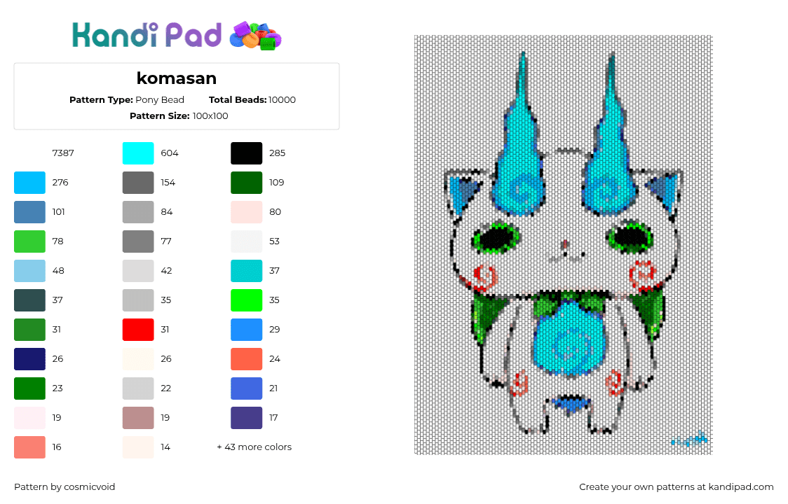 komasan - Pony Bead Pattern by cosmicvoid on Kandi Pad - 