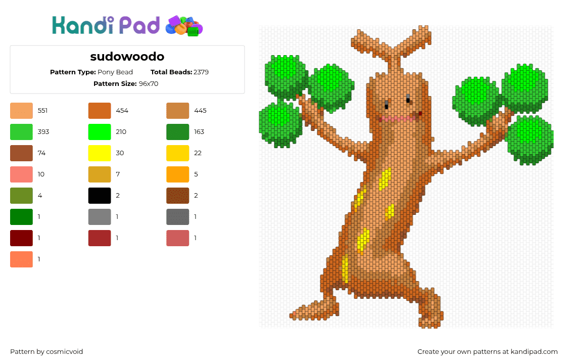 sudowoodo - Pony Bead Pattern by cosmicvoid on Kandi Pad - 