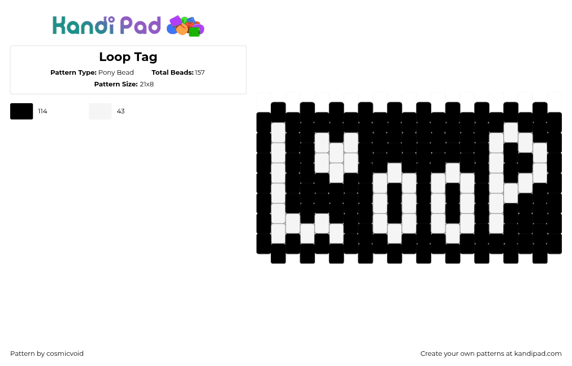 Loop Tag - Pony Bead Pattern by cosmicvoid on Kandi Pad - white,black,in stars and time,isat,loop