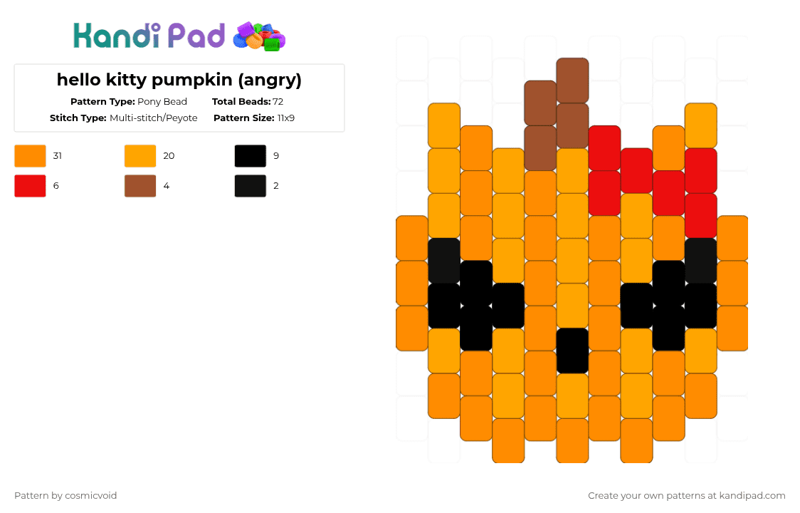 hello kitty pumpkin (angry) - Pony Bead Pattern by cosmicvoid on Kandi Pad - orange
