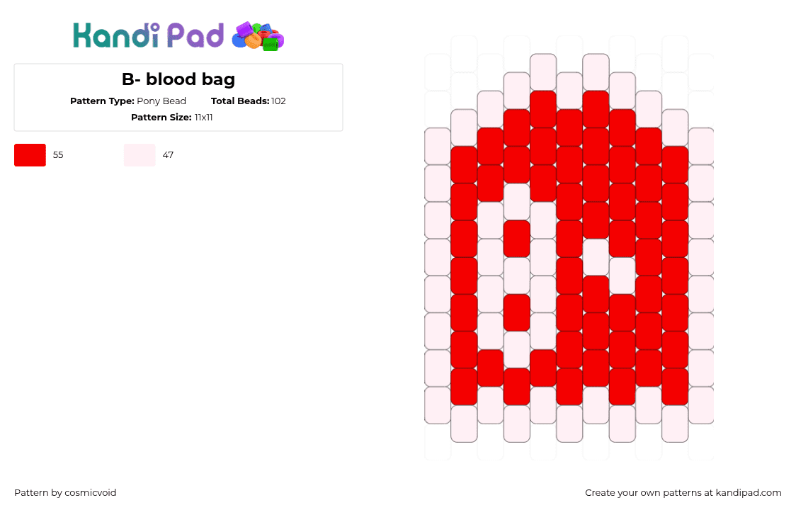 B- blood bag - Pony Bead Pattern by cosmicvoid on Kandi Pad - red,white