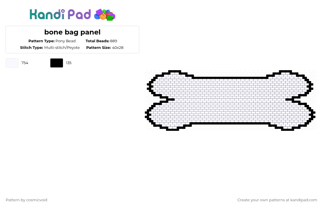 bone bag panel - Pony Bead Pattern by cosmicvoid on Kandi Pad - white