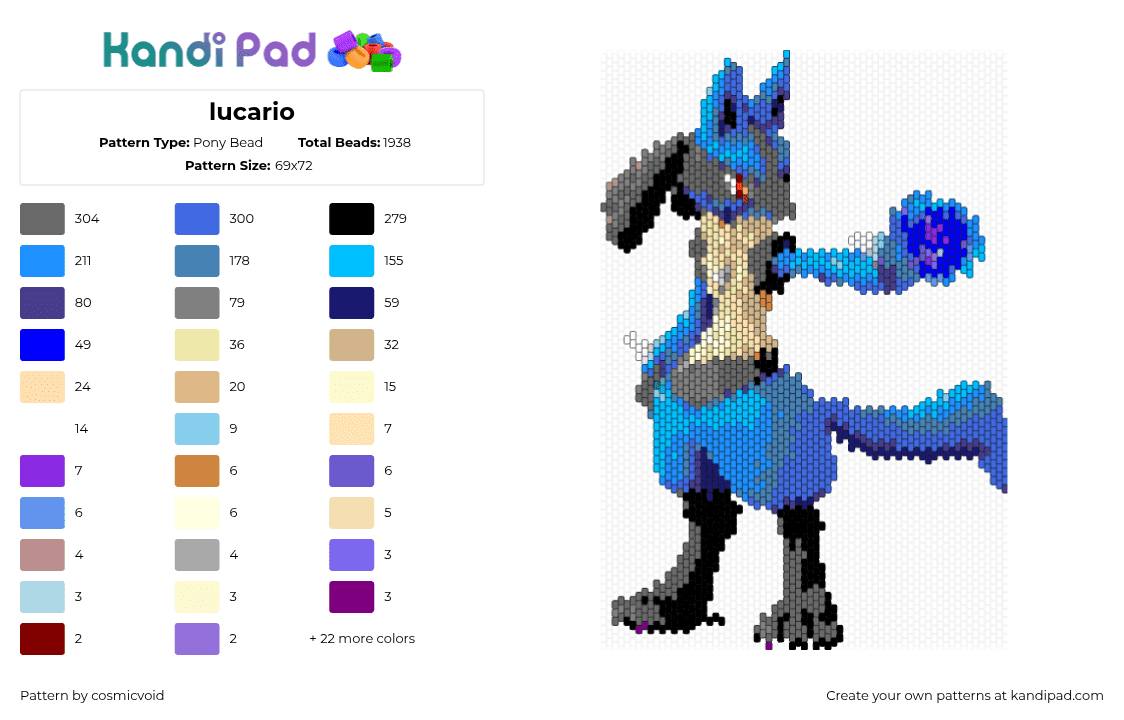 lucario - Pony Bead Pattern by cosmicvoid on Kandi Pad - 