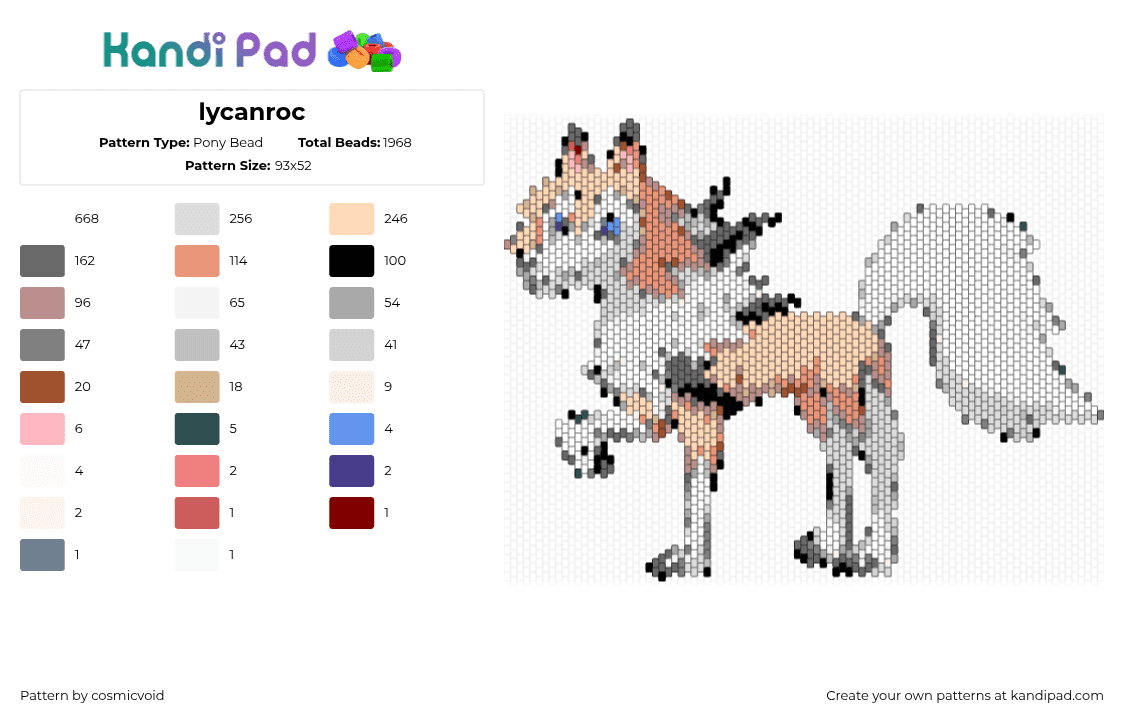 lycanroc - Pony Bead Pattern by cosmicvoid on Kandi Pad - 