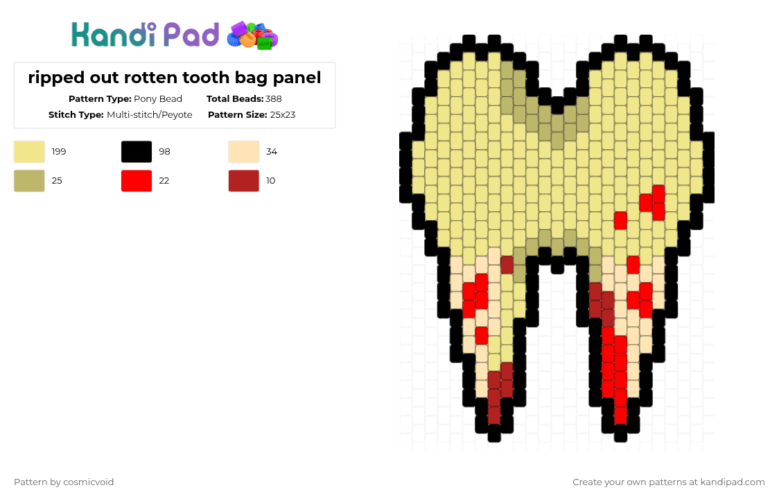 ripped out rotten tooth bag panel - Pony Bead Pattern by cosmicvoid on Kandi Pad - yellow
