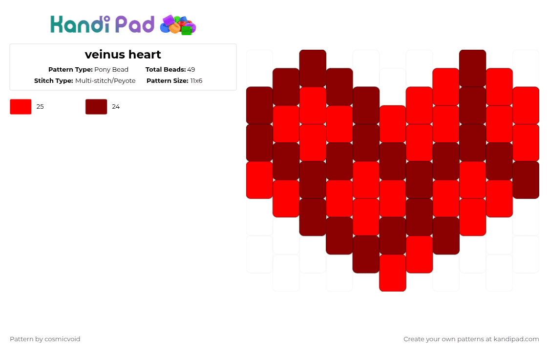 veinus heart - Pony Bead Pattern by cosmicvoid on Kandi Pad - red