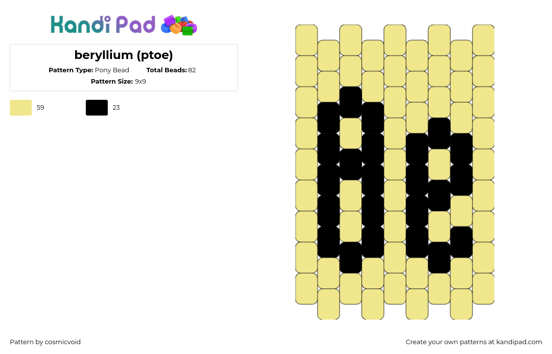 beryllium (ptoe) - Pony Bead Pattern by cosmicvoid on Kandi Pad - beryllium,element,science,periodic table,chemistry,simple,charm,yellow,black