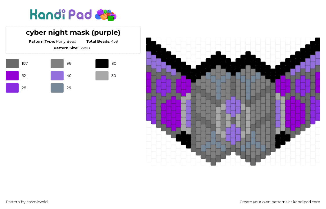 cyber night mask (purple) - Pony Bead Pattern by cosmicvoid on Kandi Pad - 