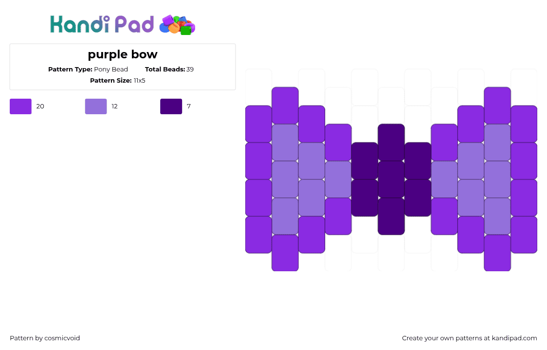 purple bow - Pony Bead Pattern by cosmicvoid on Kandi Pad - purple