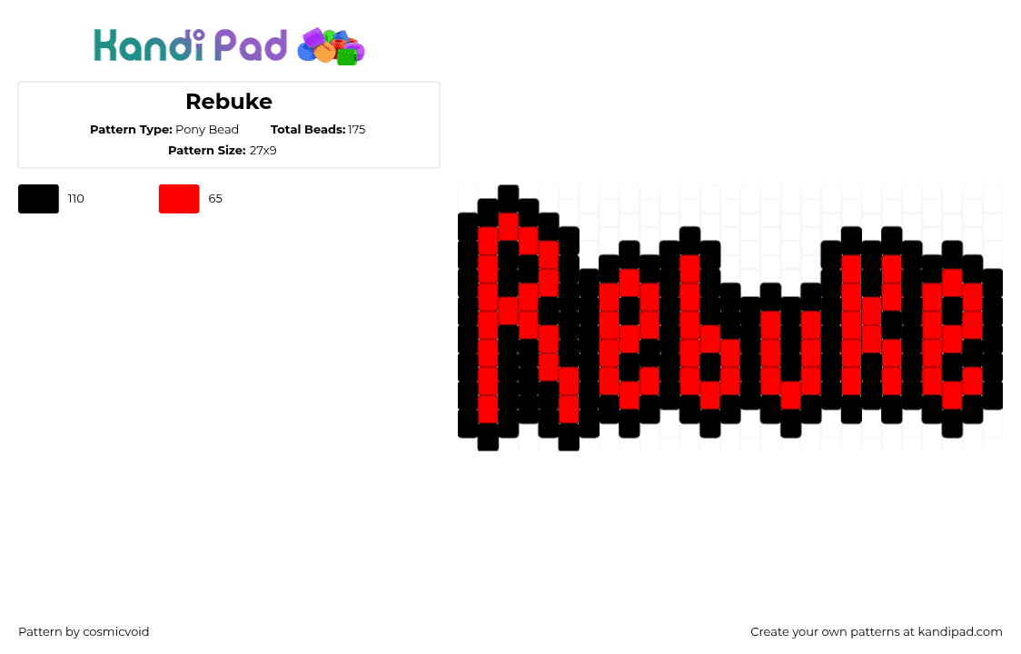 Rebuke - Pony Bead Pattern by cosmicvoid on Kandi Pad - rebuke,text,charm,red,black