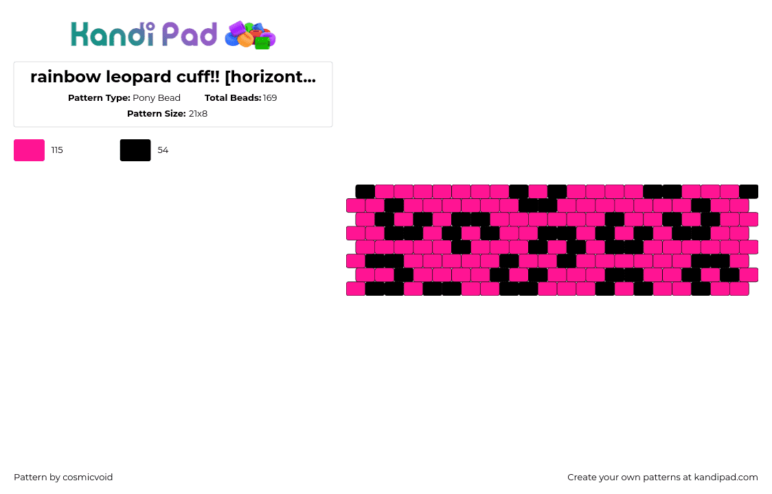 pink! leopard cuff!! [horizontal/even peyote stitch vers] - Pony Bead Pattern by cosmicvoid on Kandi Pad - leopard,animal print,cuff,pink,black