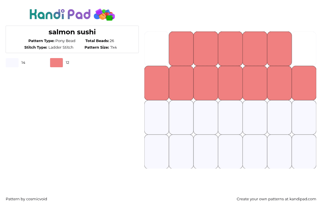 salmon sushi - Pony Bead Pattern by cosmicvoid on Kandi Pad - red,white