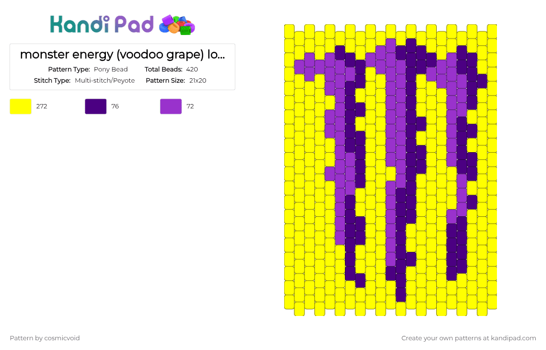 monster energy (voodoo grape) logo bag - Pony Bead Pattern by cosmicvoid on Kandi Pad - purple,yellow