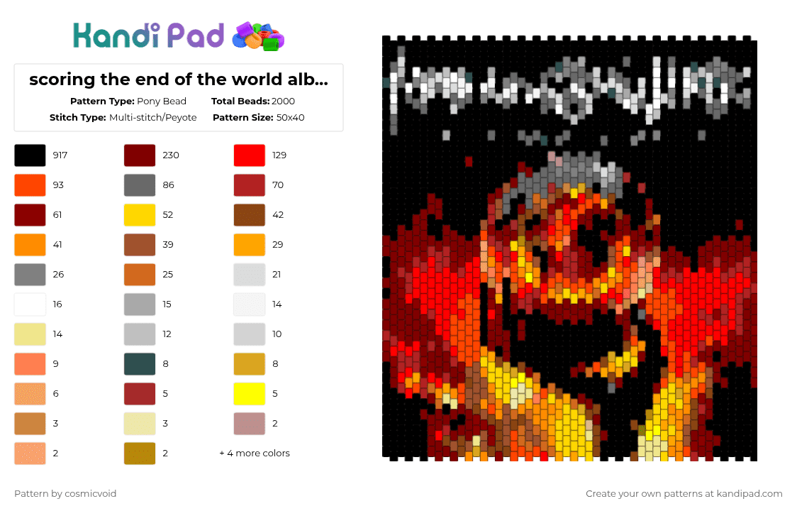 scoring the end of the world album cover (motionless in white) - Pony Bead Pattern by cosmicvoid on Kandi Pad - album cover, black, brown, motionless in white, red