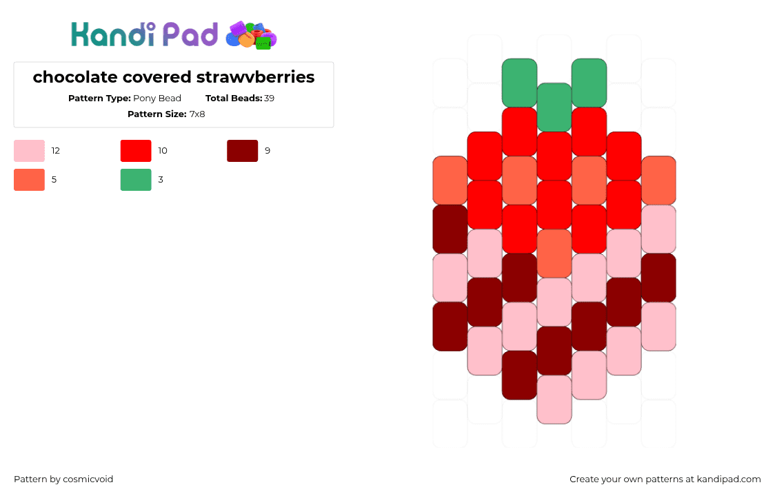 chocolate covered strawvberries - Pony Bead Pattern by cosmicvoid on Kandi Pad - strawberry,chocolate,fruit,food,valentines,charm,red,pink