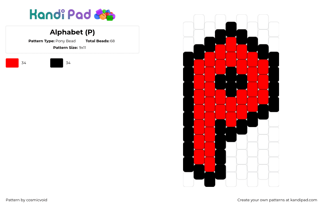 Alphabet (P) - Pony Bead Pattern by cosmicvoid on Kandi Pad - p,alphabet,letter,text,charm,red,black