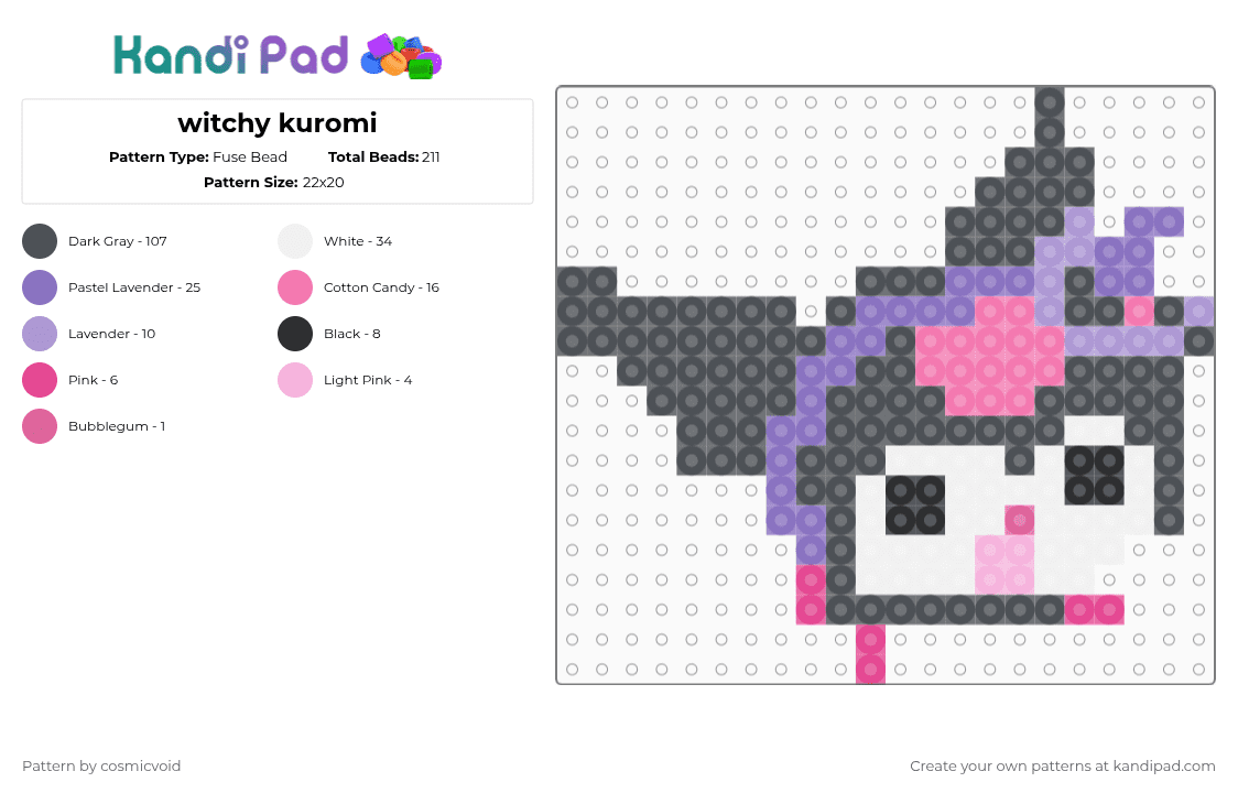 witchy kuromi - Fuse Bead Pattern by cosmicvoid on Kandi Pad - sanrio,kuromi,witch,cute