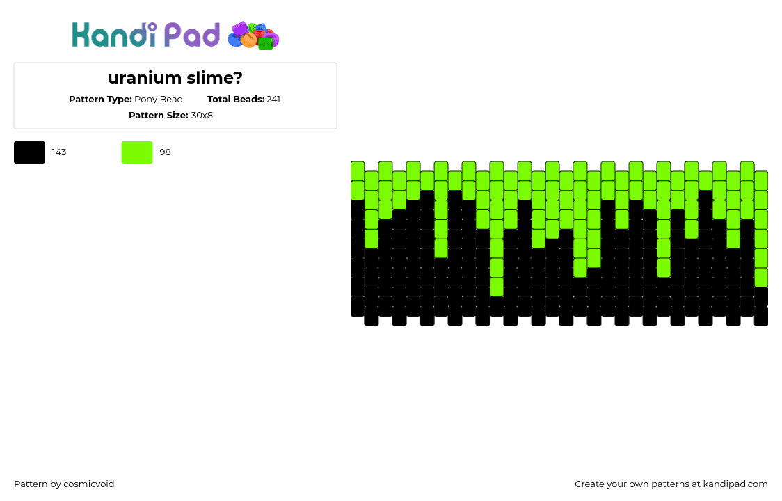 uranium slime? - Pony Bead Pattern by cosmicvoid on Kandi Pad - slime,drippy,poison,cuff,black,green