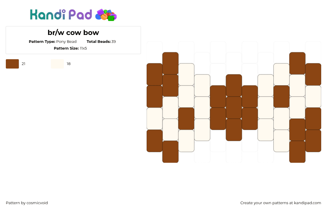 br/w cow bow - Pony Bead Pattern by cosmicvoid on Kandi Pad - red,white