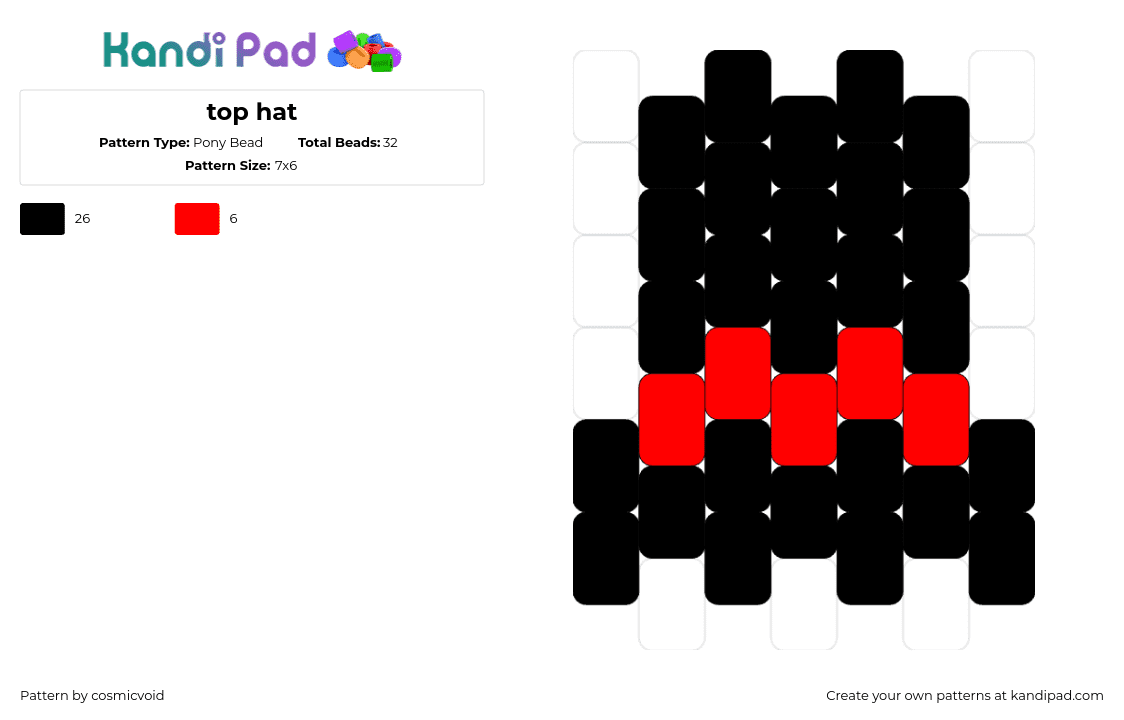 top hat - Pony Bead Pattern by cosmicvoid on Kandi Pad - top hat,clothing,simple,charm,black,red