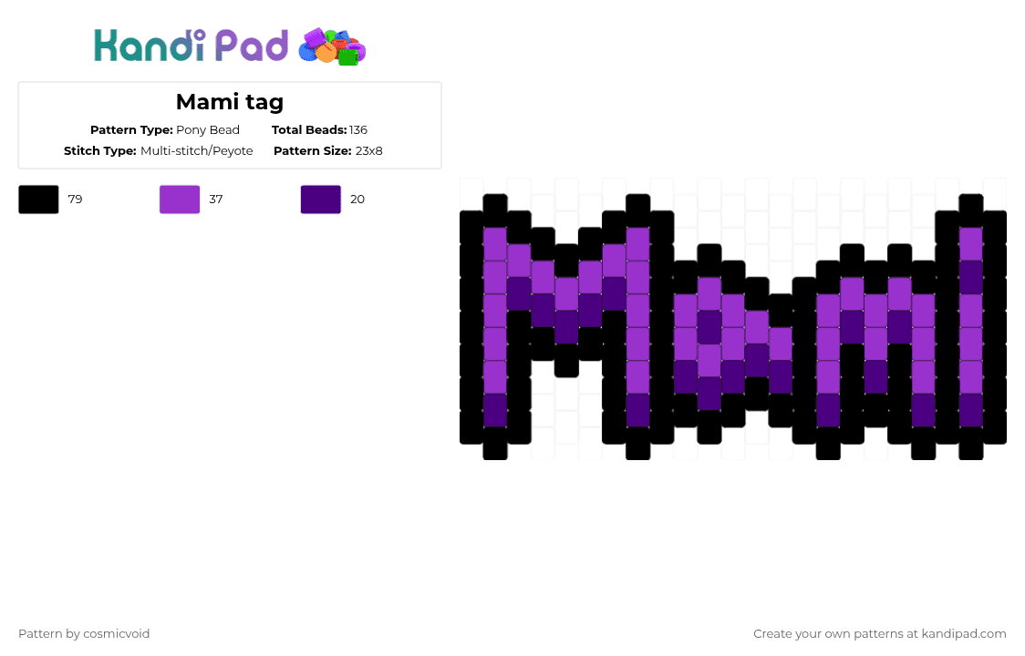Mami tag - Pony Bead Pattern by cosmicvoid on Kandi Pad - purple,black
