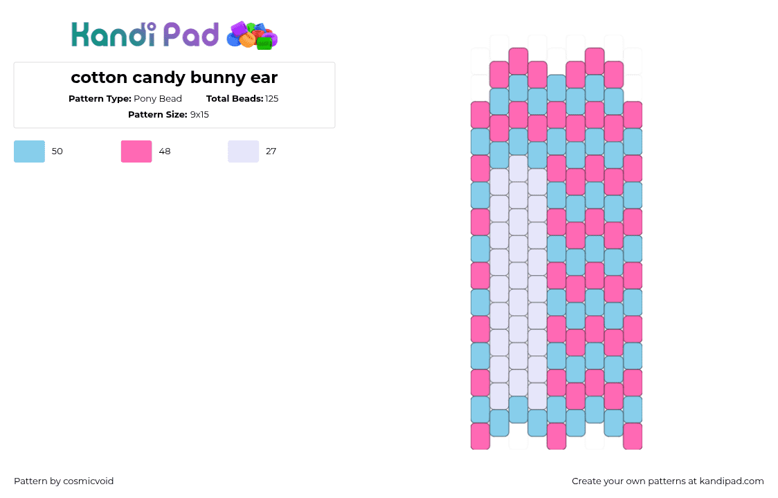 cotton candy bunny ear - Pony Bead Pattern by cosmicvoid on Kandi Pad - light blue,pink