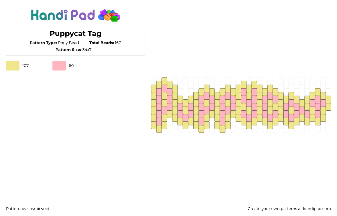Puppycat Tag - Pony Bead Pattern by cosmicvoid on Kandi Pad - pink,yellow,puppycat