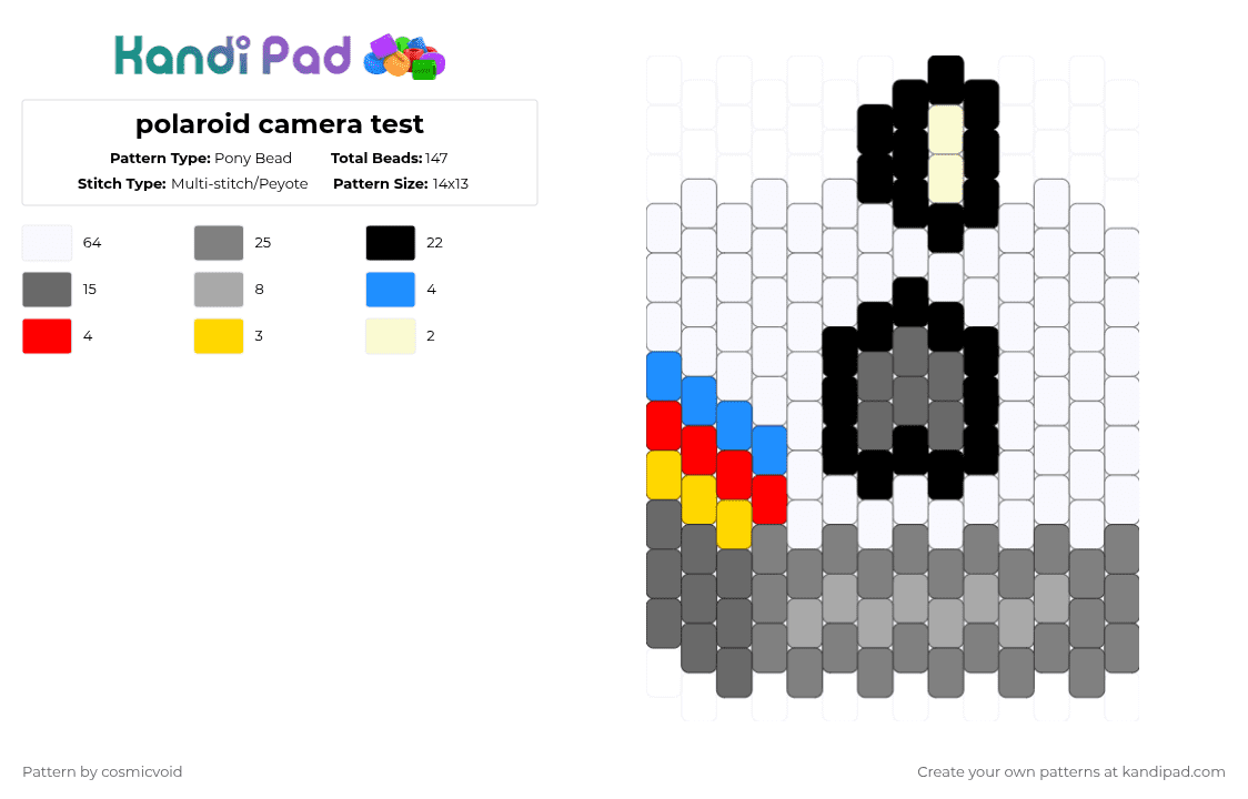polaroid camera test - Pony Bead Pattern by cosmicvoid on Kandi Pad - white,gray