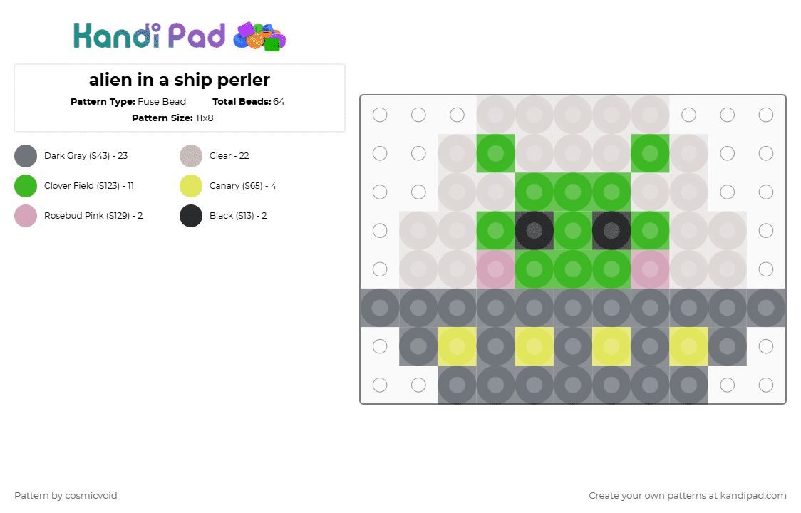 alien in a ship perler - Fuse Bead Pattern by cosmicvoid on Kandi Pad - gray,beige