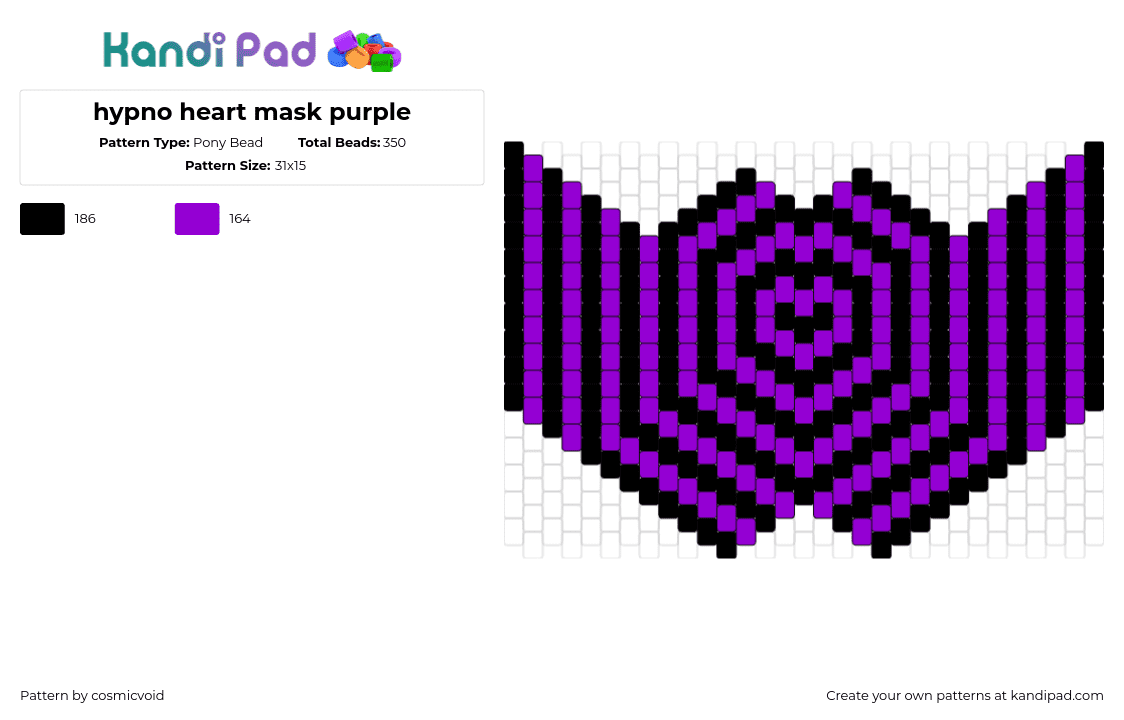 hypno heart mask purple - Pony Bead Pattern by cosmicvoid on Kandi Pad - hypnotic,neon,heart,mask,trippy,black,purple