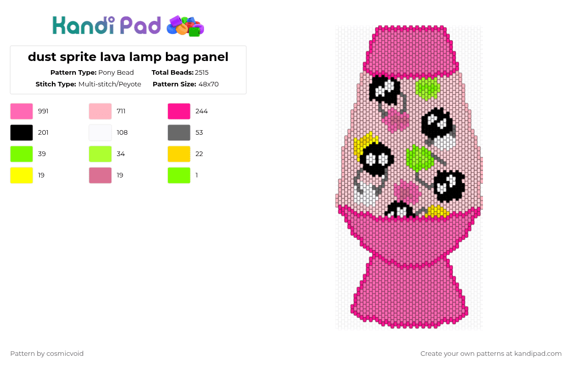 Soot sprite lava lamp bag panel - Pony Bead Pattern by cosmicvoid on Kandi Pad - pink