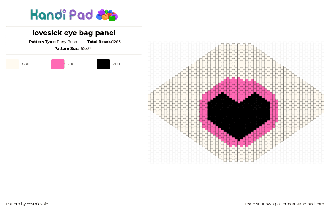 lovesick eye bag panel - Pony Bead Pattern by cosmicvoid on Kandi Pad - eye,heart,love,bag,panel,white,pink,black