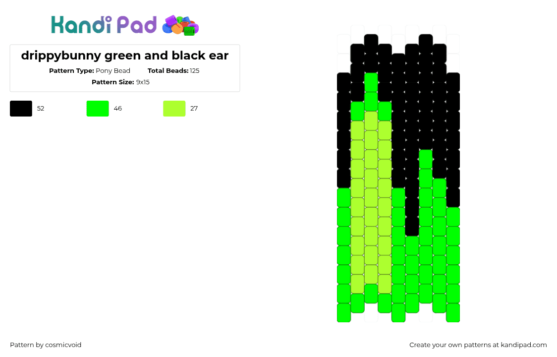 drippybunny green and black ear - Pony Bead Pattern by cosmicvoid on Kandi Pad - green,black