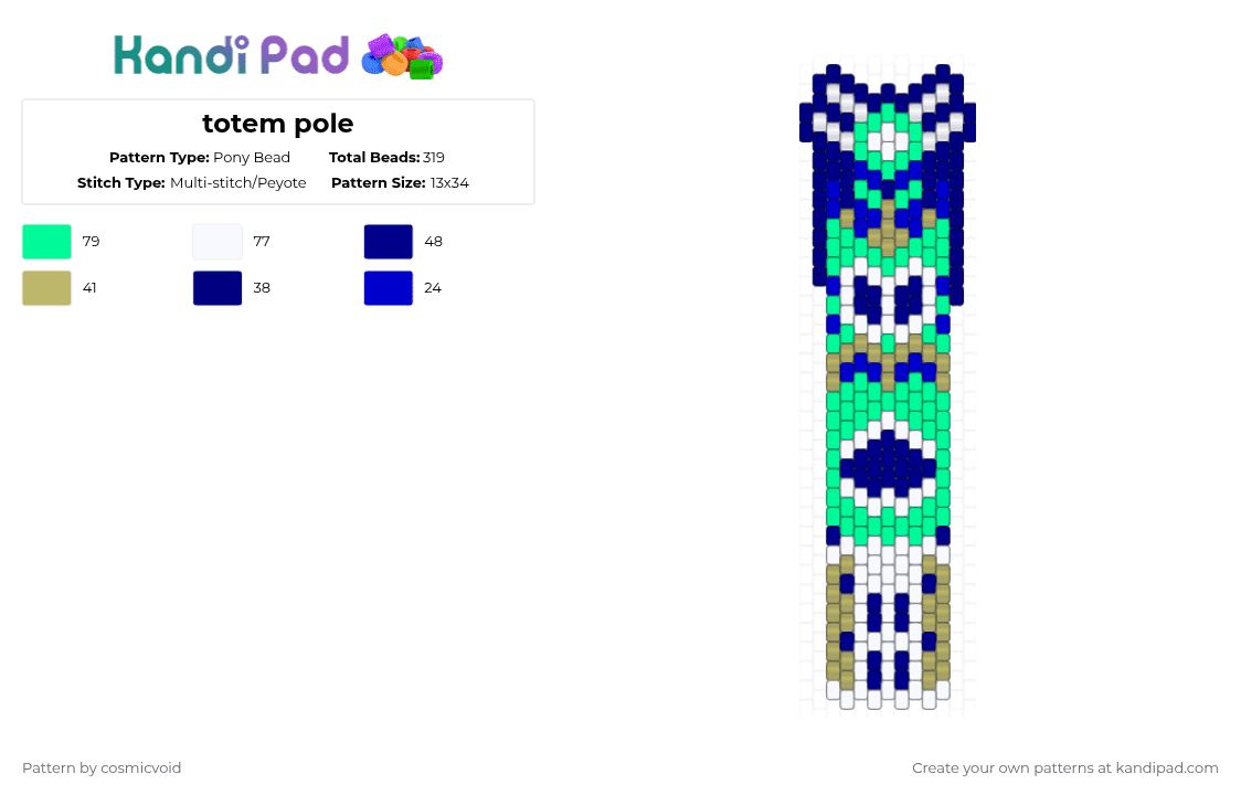 totem pole - Pony Bead Pattern by cosmicvoid on Kandi Pad - purple,teal