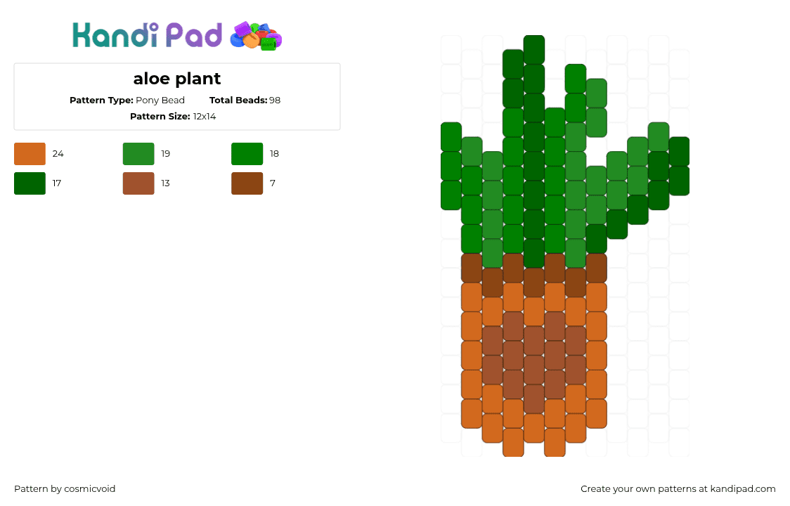 aloe plant - Pony Bead Pattern by cosmicvoid on Kandi Pad - green