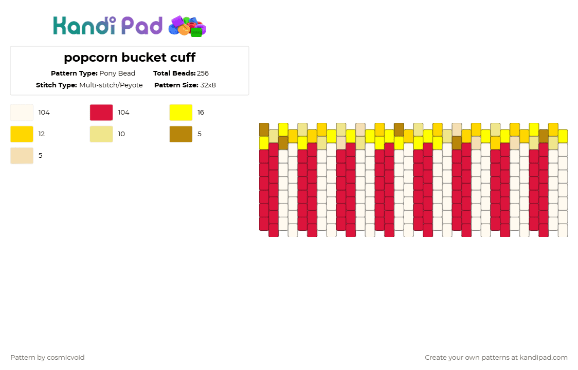 popcorn bucket cuff - Pony Bead Pattern by cosmicvoid on Kandi Pad - yellow,red