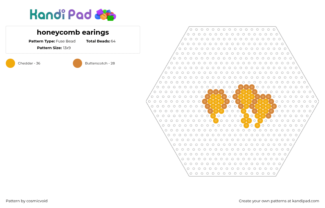 honeycomb earings - Fuse Bead Pattern by cosmicvoid on Kandi Pad - 