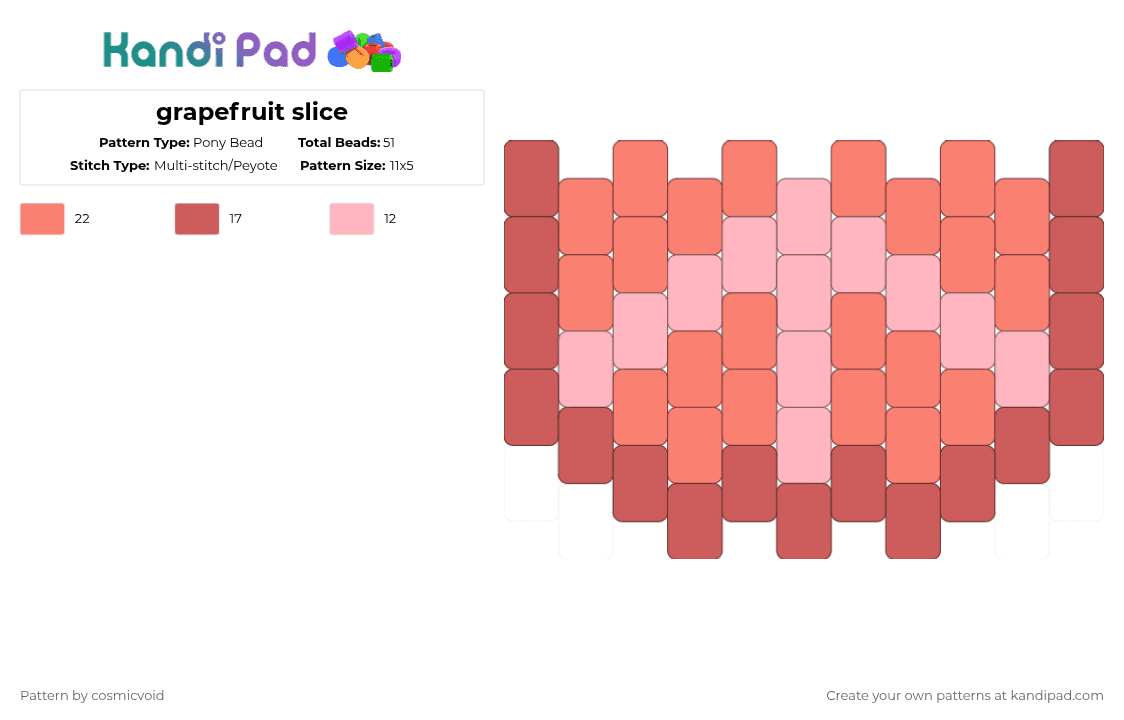 grapefruit slice - Pony Bead Pattern by cosmicvoid on Kandi Pad - red,orange