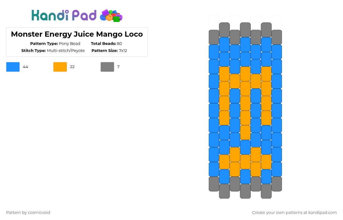 Monster Energy Juice Mango Loco - Pony Bead Pattern by cosmicvoid on Kandi Pad - light blue