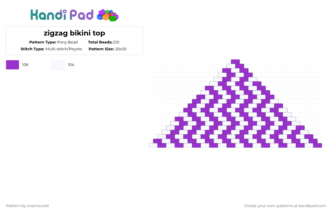 zigzag bikini top - Pony Bead Pattern by cosmicvoid on Kandi Pad - white,purple